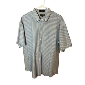 Croft & Barrow Mens Large 17.5 Blue Striped Oxford Short Sleeve Button Up Shirt